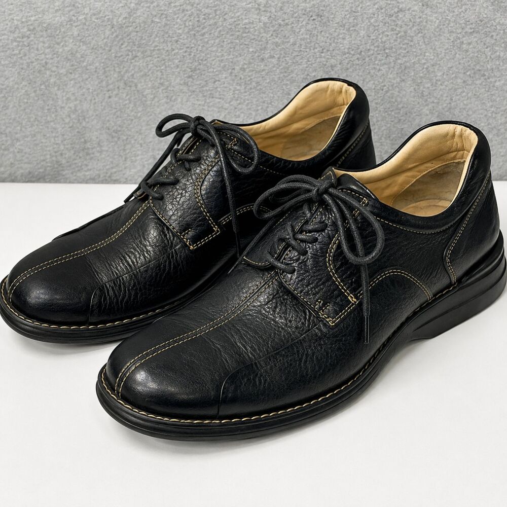 Vintage Johnston & Murphy Mens 10.5M Black Leather Split Toe Derby Shoes Brazil